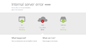 Xを開いたときに出る、このエラーは解決法ナシ。待っているしかない。「Internal server error Error code 500 Visit cloudflare.com for more information.」