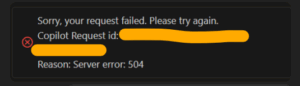 Copilot「Server error: 504」が発生した原因と対処法（私の環境で実際に起きた内容）