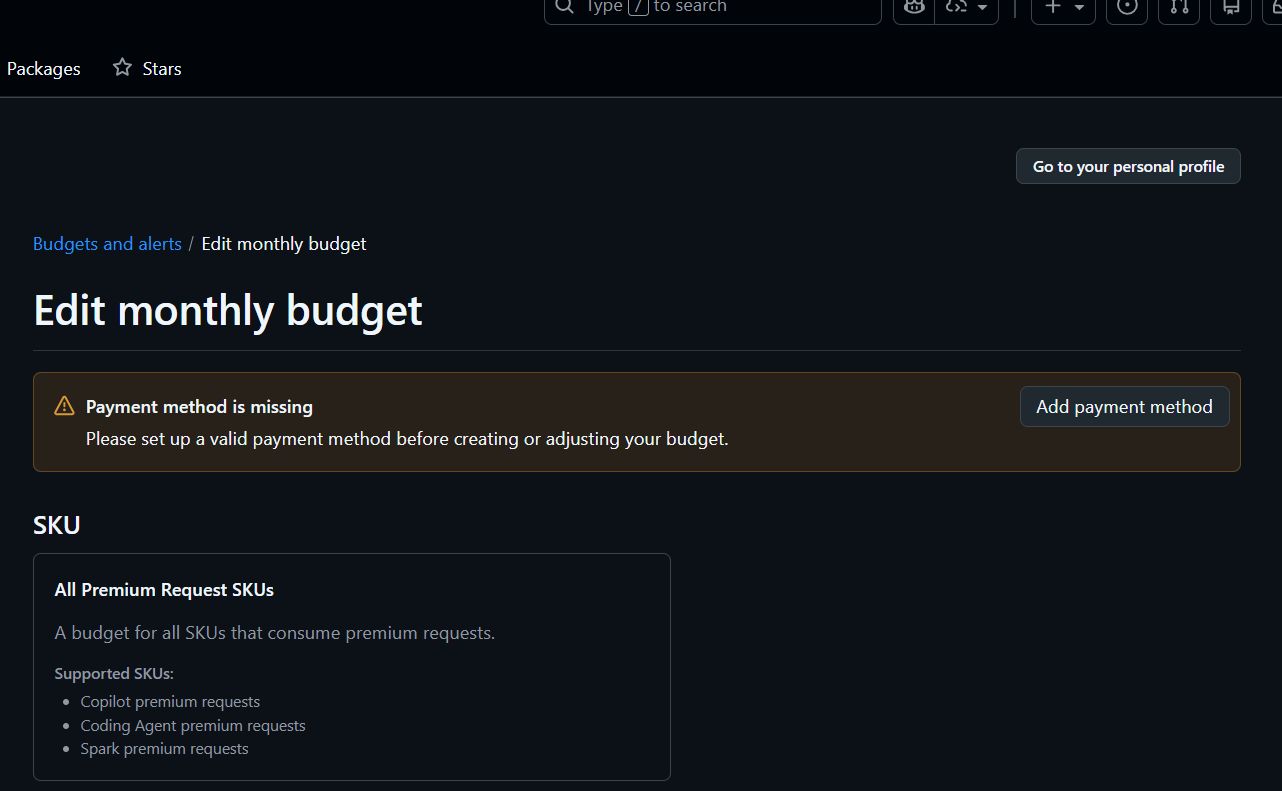 GitHub Budget Settings