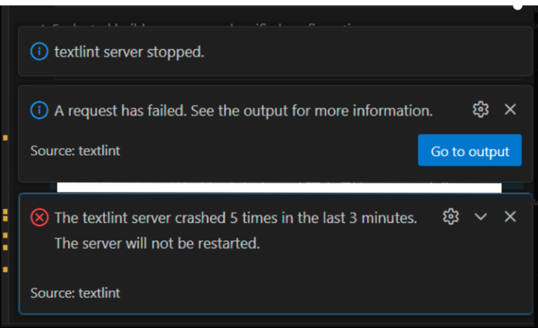 VS Code で textlint がクラッシュする原因と対処法（Windows 実例）｜textlint server stopped.The textlint server crashed 5 times in the last 3 minutes.The server will not be restarted.