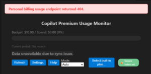 Copilot Premium Usage Monitorが404になる理由｜個人・学生無料アカウントでは使えない話
