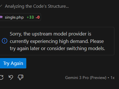 GitHub Copilot Error: “Upstream model provider… high demand” — What happened today and what you can realistically do