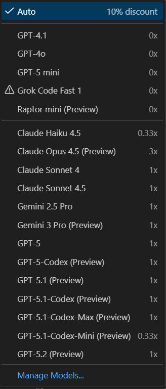 VS Codeでモデル選択している画面