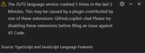 Ignoring the ‘JS/TS language service crashed’ Error in VS Code