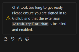 VS Code の Copilot Chat が「Chat took too long to get ready」と出たが時間を置いたら解消した話
