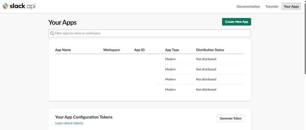 Slackのアプリを登録する場所のURL→https://api.slack.com/apps/