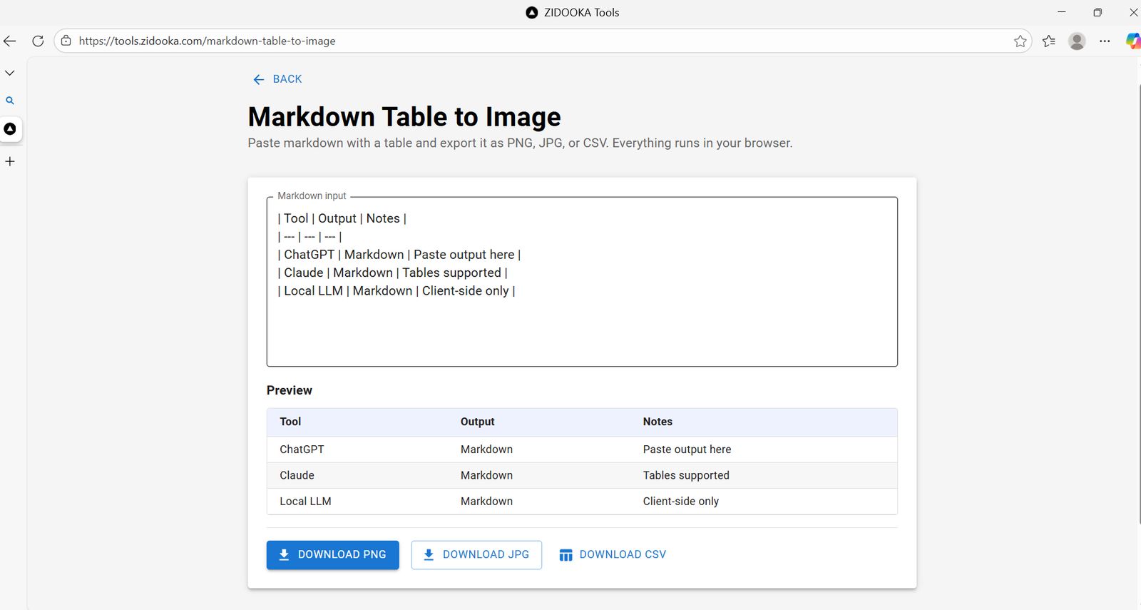 Markdown Table to Image Interface